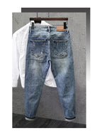 Jeans Ripped Trendy High Street Men's Long Pants Men's Brand Knees 2025 New Spring Autumn Slim Feet Streetwear Men Blue Jeans