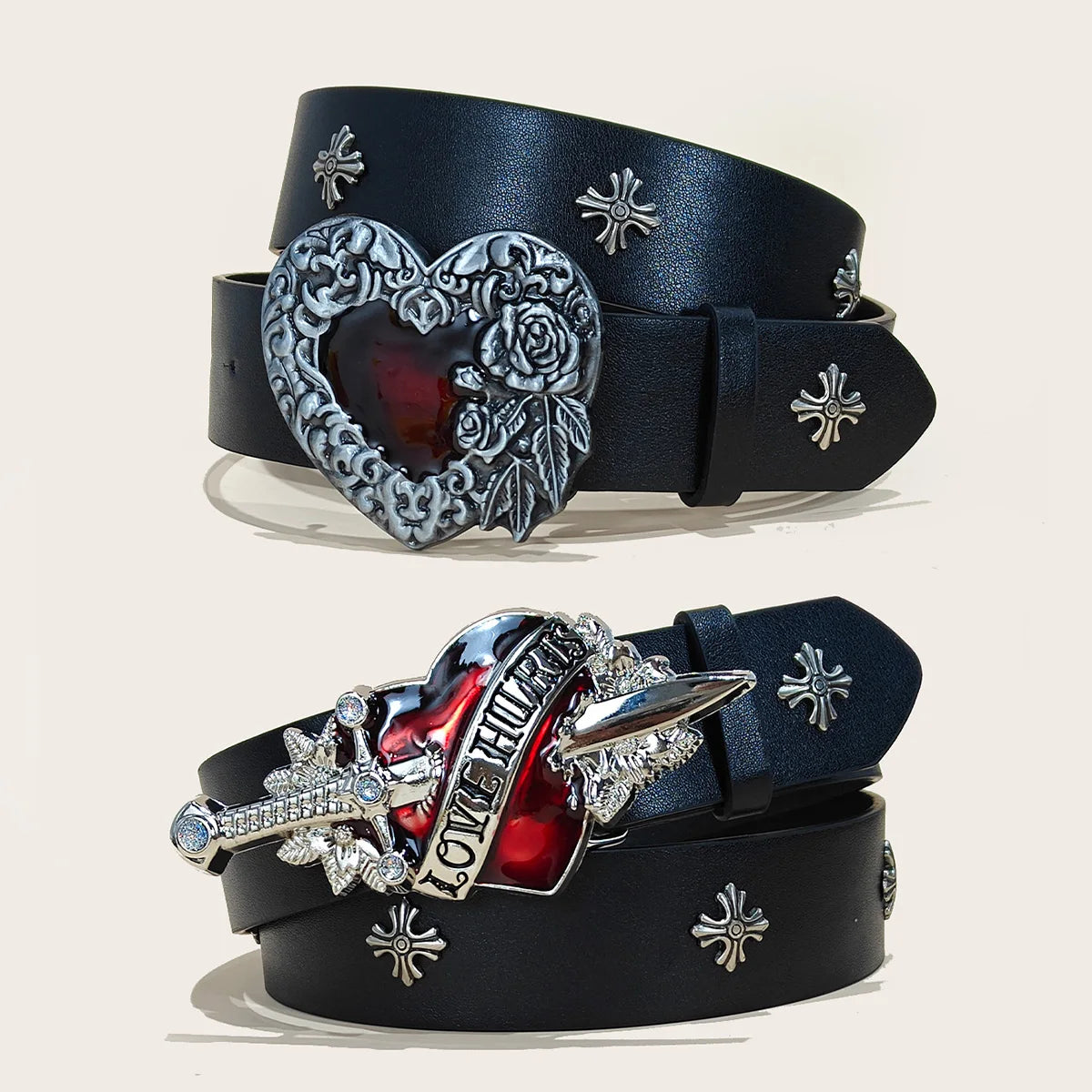 Men and Women's Belt Skull Cross Rivet Wide Belt Personalized Buckle Street Trend Punk HipHop Style Y2K Belt Jeans Belt Gothic