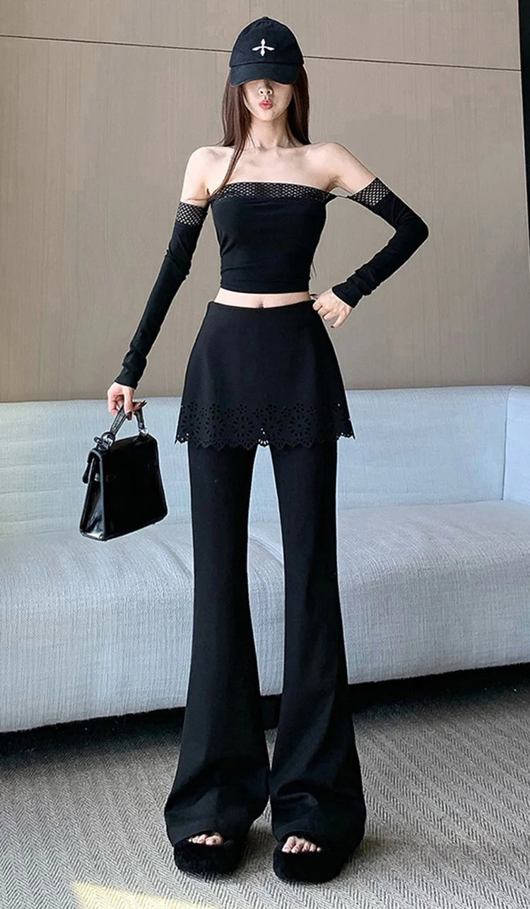 PENDRA Black Micro Flared Pants