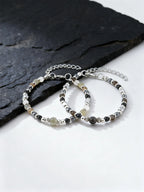 Healing Natural Stone Beaded Bracelets for Men Boys,Hip Hop Metal Adjustable Beaded Wristband,Causal Jewelry Gift