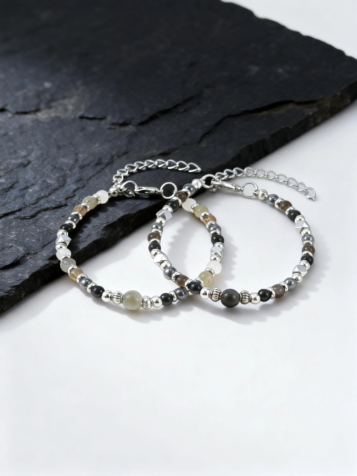 Healing Natural Stone Beaded Bracelets for Men Boys,Hip Hop Metal Adjustable Beaded Wristband,Causal Jewelry Gift