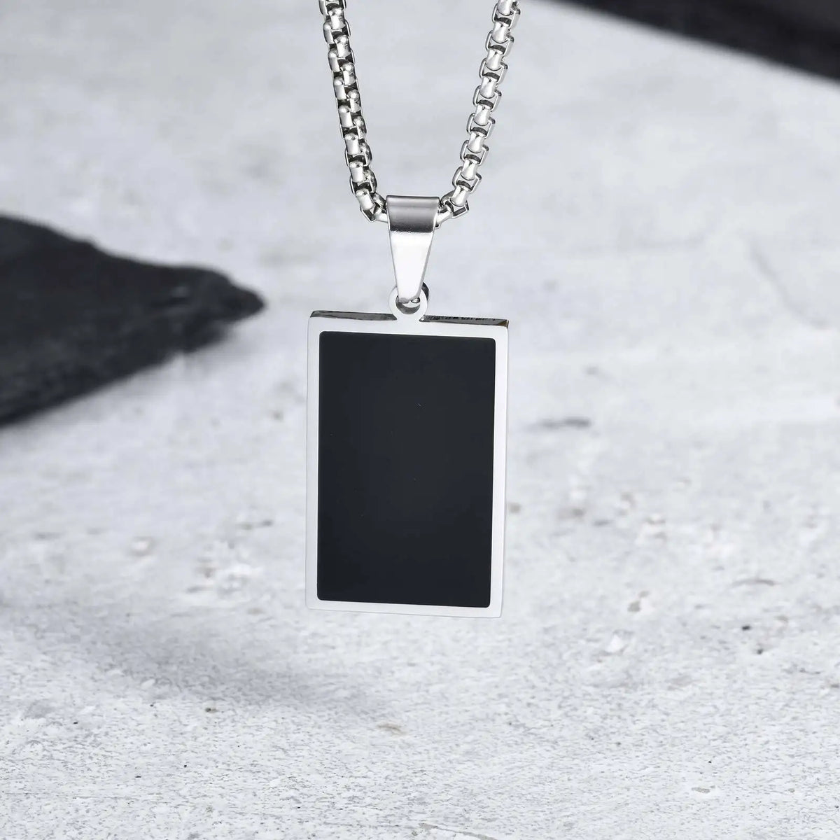 Casual Mens Geometric Square Necklaces,Black Enamel Rectangle Pendant with Rope Box Long Chain Collar,Stylish Jewelry Gifts