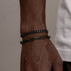2pcs Men's Cuban Chain Bracelets,Stainless Steel Rectangular Chain Bracelet,Hiphop Causal Jewelry Gift