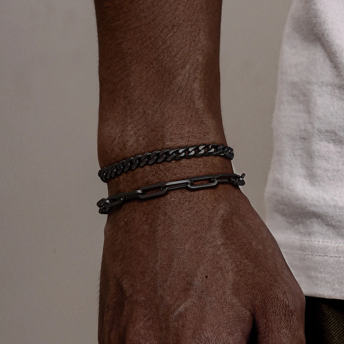 2pcs Men's Cuban Chain Bracelets,Stainless Steel Rectangular Chain Bracelet,Hiphop Causal Jewelry Gift