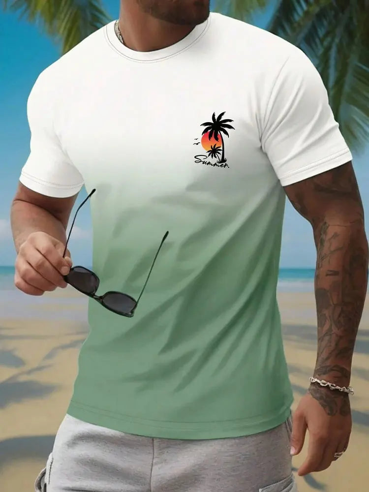 Summer Casual Everyday Men's Short Sleeve Top Hawaiian Men's Fashion T-shirt Outdoor Beach Men's Crew Neck T-shirt 3D Print