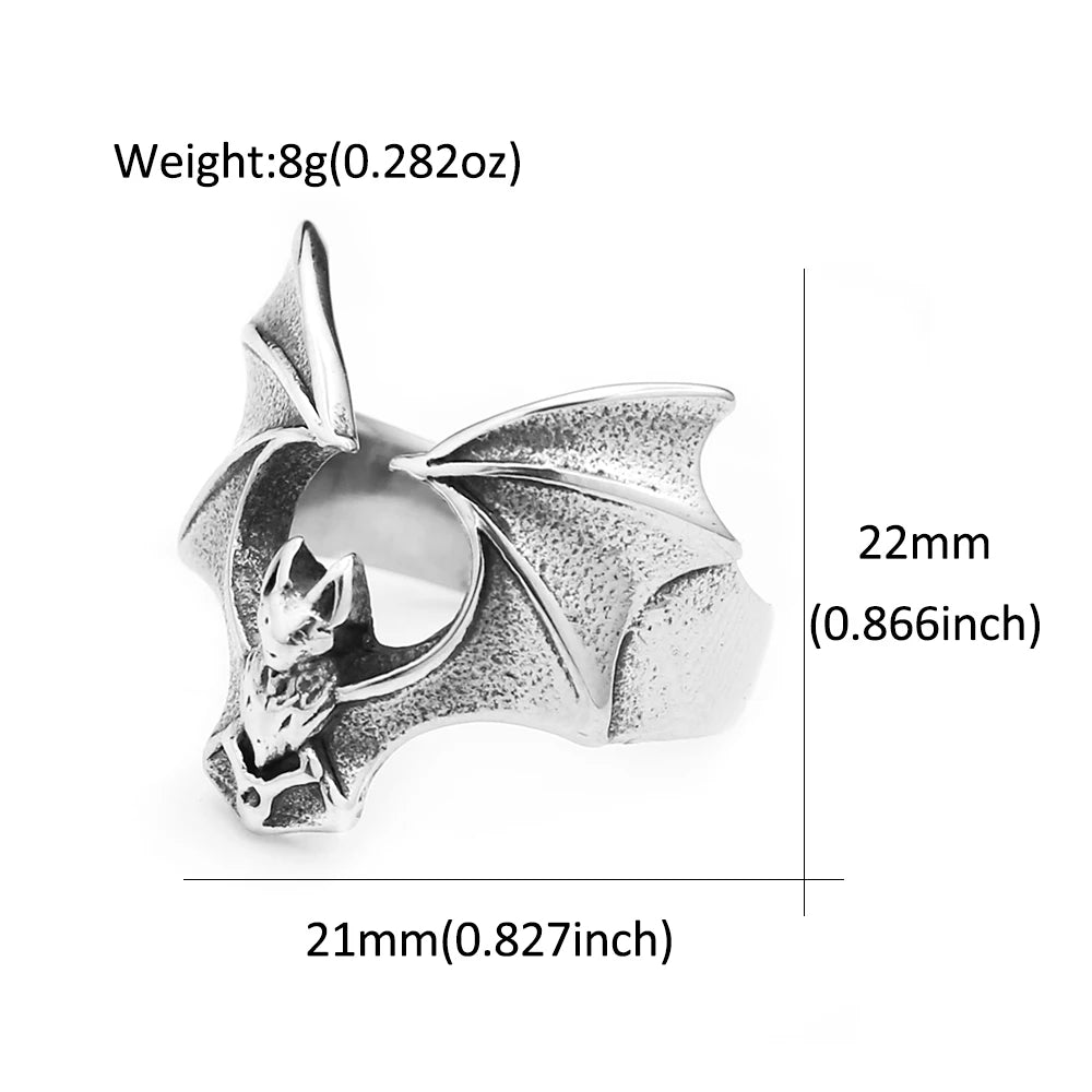 PENDRA Batgoth 316L Stainless Steel Gothic Bat Ring