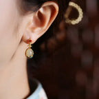 VENTFILLE Hetian Jade Ear Hook Earring Women's High-end Temperament Ethnic Style Retro Earrings Cloisonne Craft Dangler Gift