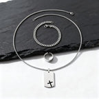 3pcs/set Dogtag Necklace for Men Boys,Stainless Steel Cuban Chain Bracelet,Waterproof Bend Ring Set Gift