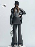 Fake two pieces fart curtain slightly flared pants women autumn winter high waisted buttons slimming floor hugging pants