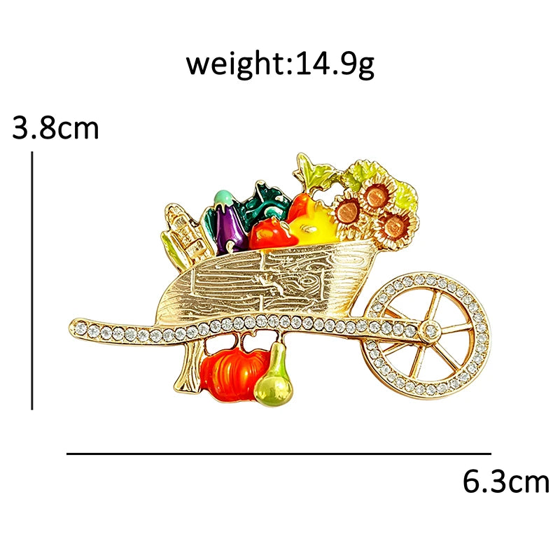 PENDRA Veggiecart Vintage Vegetable Cart Brooch