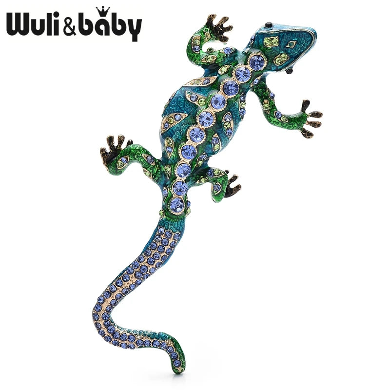 Wuli&baby Big Enamel Gecko Brooch Pins 4-color Vintage Palace Style Lizard Animal Party Brooches Fashion Jewelry Gifts