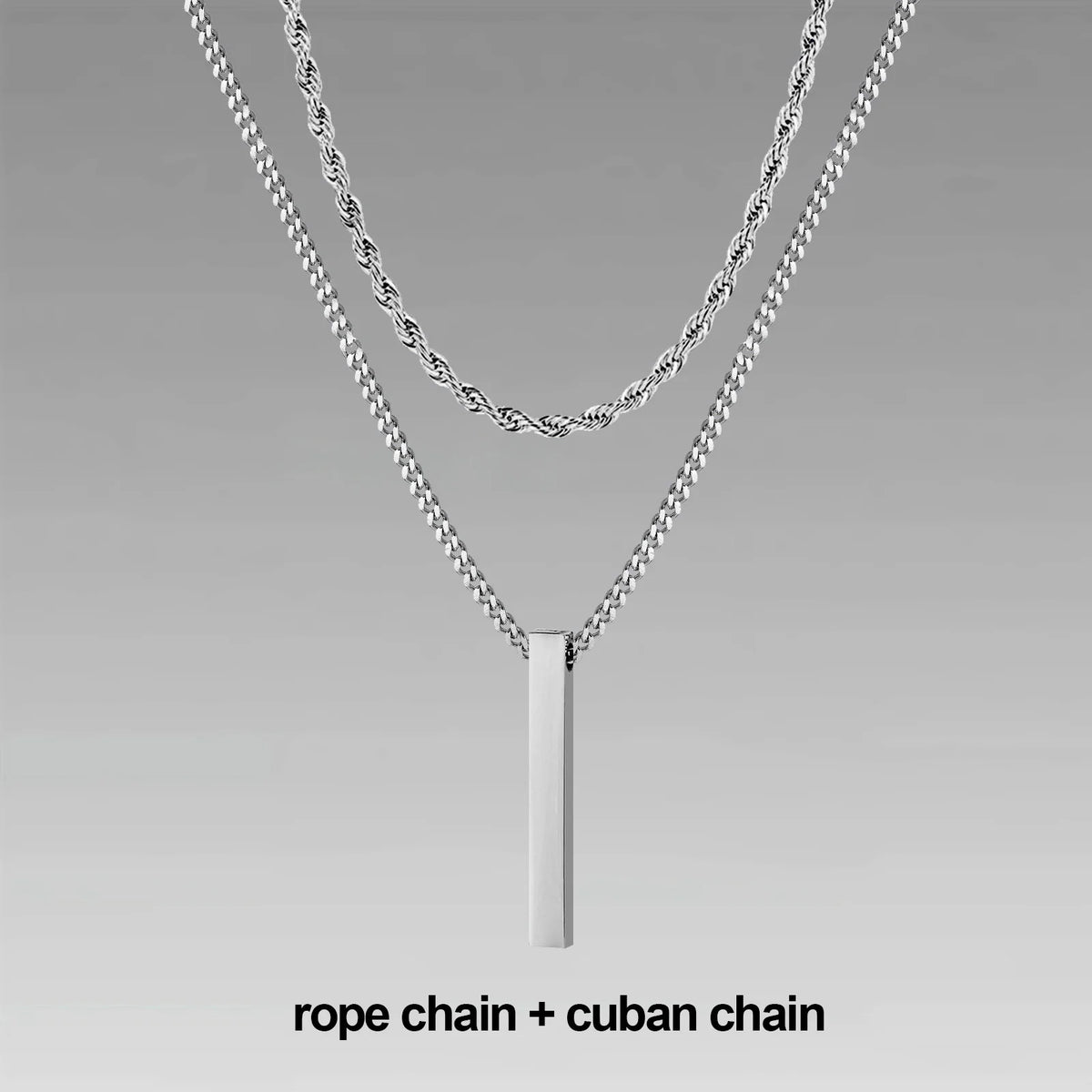 Mens Vertical Bar Necklaces,Stacking Stainless Steel Geometric Pendant with Wheat Rope Cuban Chain,Male Jewelry Gift