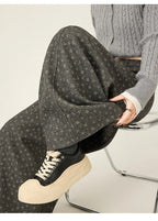 Lazy style floral print woolen suit pants women in winter new loose and versatile casual curved knife wide leg pants