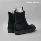 PENDRA Obsidian Lace Black Leather High-Top Zip Lace-Up Ankle Boots