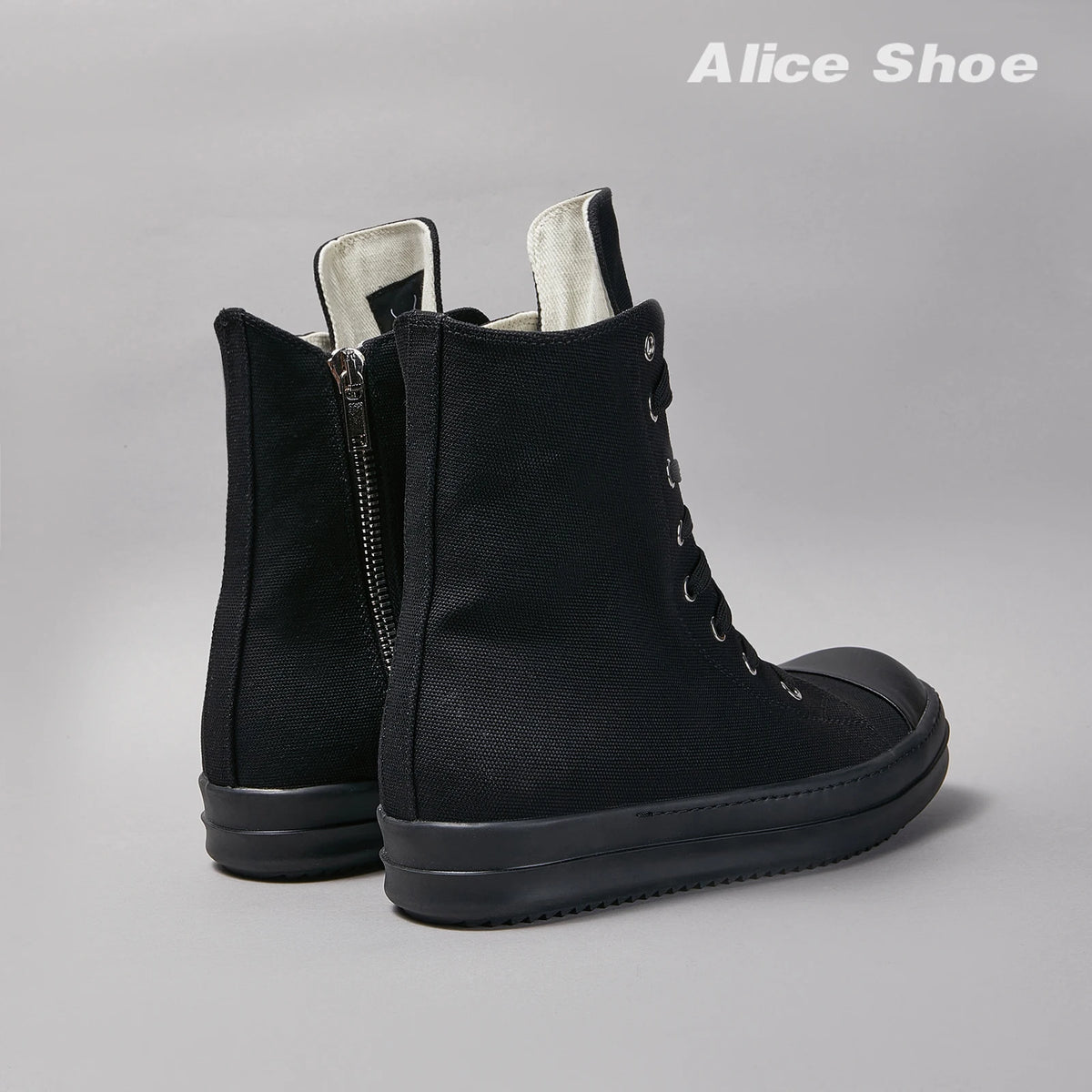 PENDRA Obsidian Lace Black Leather High-Top Zip Lace-Up Ankle Boots