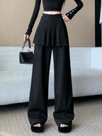 Suit wide leg pants skirt women's autumn design sense fake two piece pleated skirts high waisted loose floor length pants