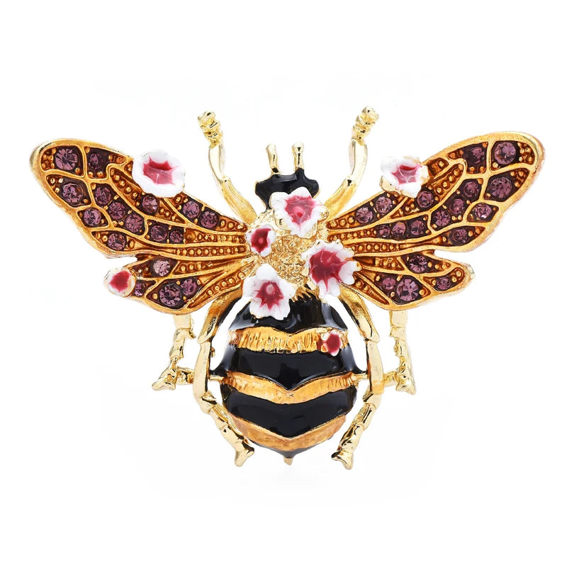 PENDRA Bloom Enamel Flower Bee Brooch