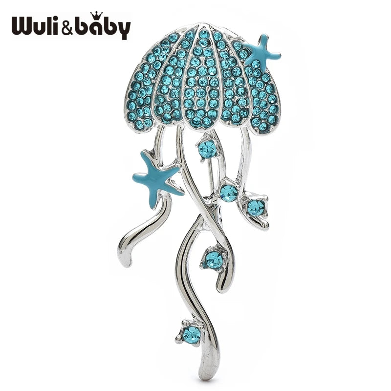 Wuli&baby Lovely Shining Jellyfish Brooches 2-color Metal Rhinestone Water Animal Brooch For Women‘s Clothes Backpack Pins