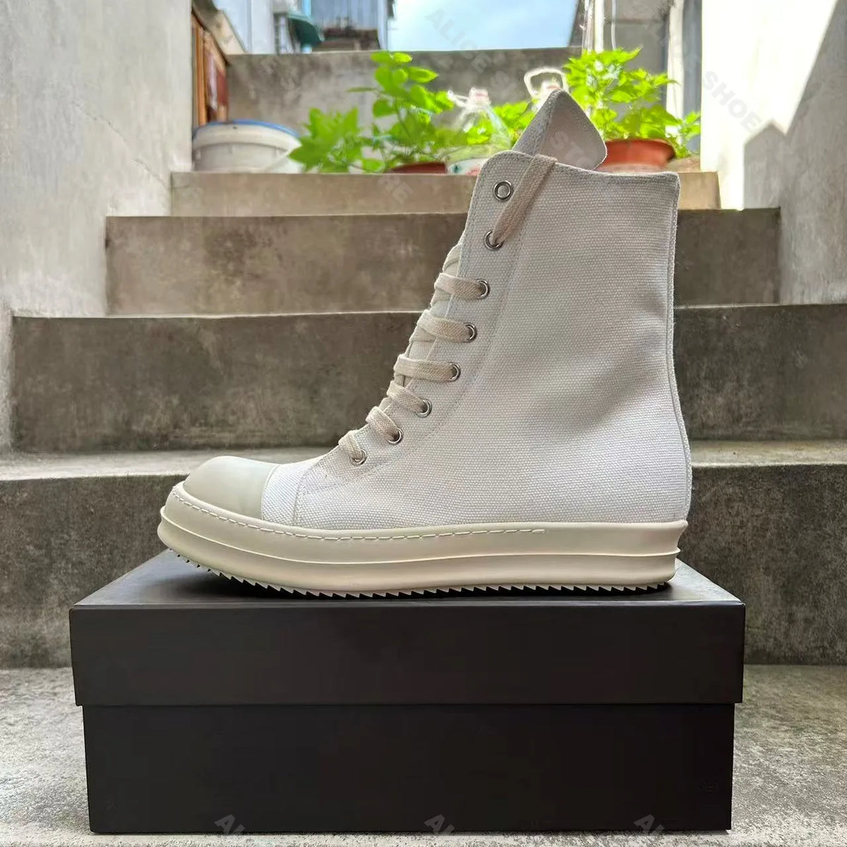 PENDRA White Eclipse White Canvas High-Top Zip Lace-Up Platform Sneakers