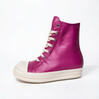 PENDRA Rose Titan Pink Genuine Leather High-Top Zip Thick-Sole Ankle Boots