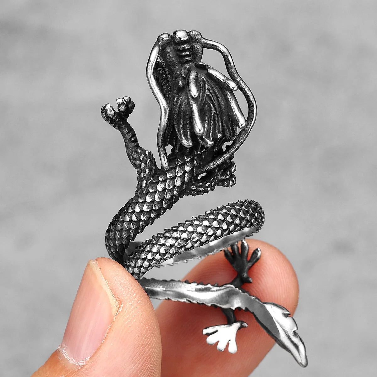 PENDRA Chinese Dragon Biker Steel Ring