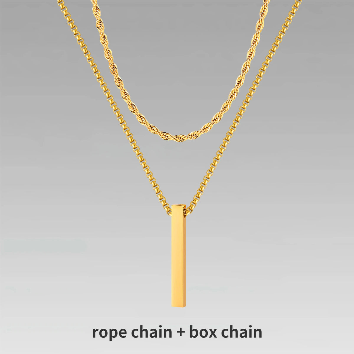 Mens Vertical Bar Necklaces,Stacking Stainless Steel Geometric Pendant with Wheat Rope Cuban Chain,Male Jewelry Gift