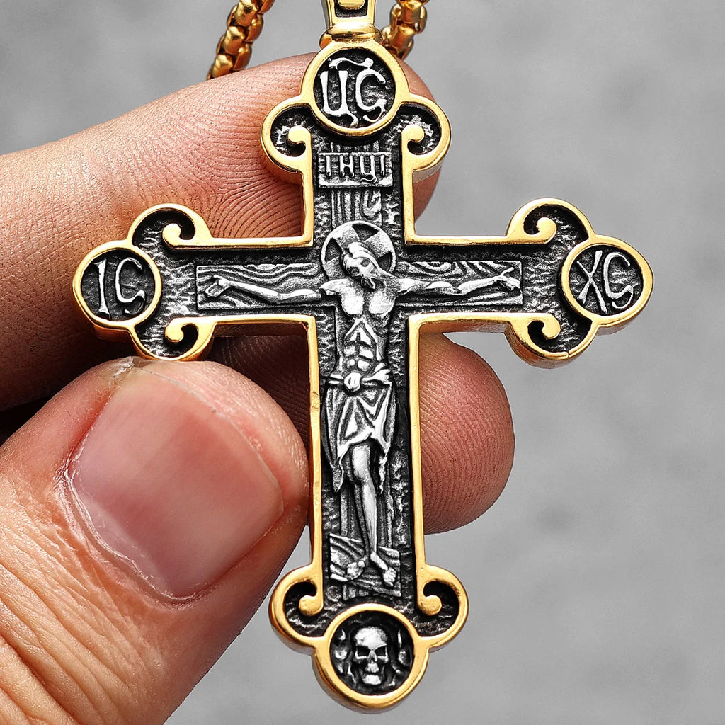 INRI Jesus Cross Religon Amulet Stainless Steel Men Women Necklaces Pendants Chain Punk Trendy Jewelry Creativity Gift Wholesale