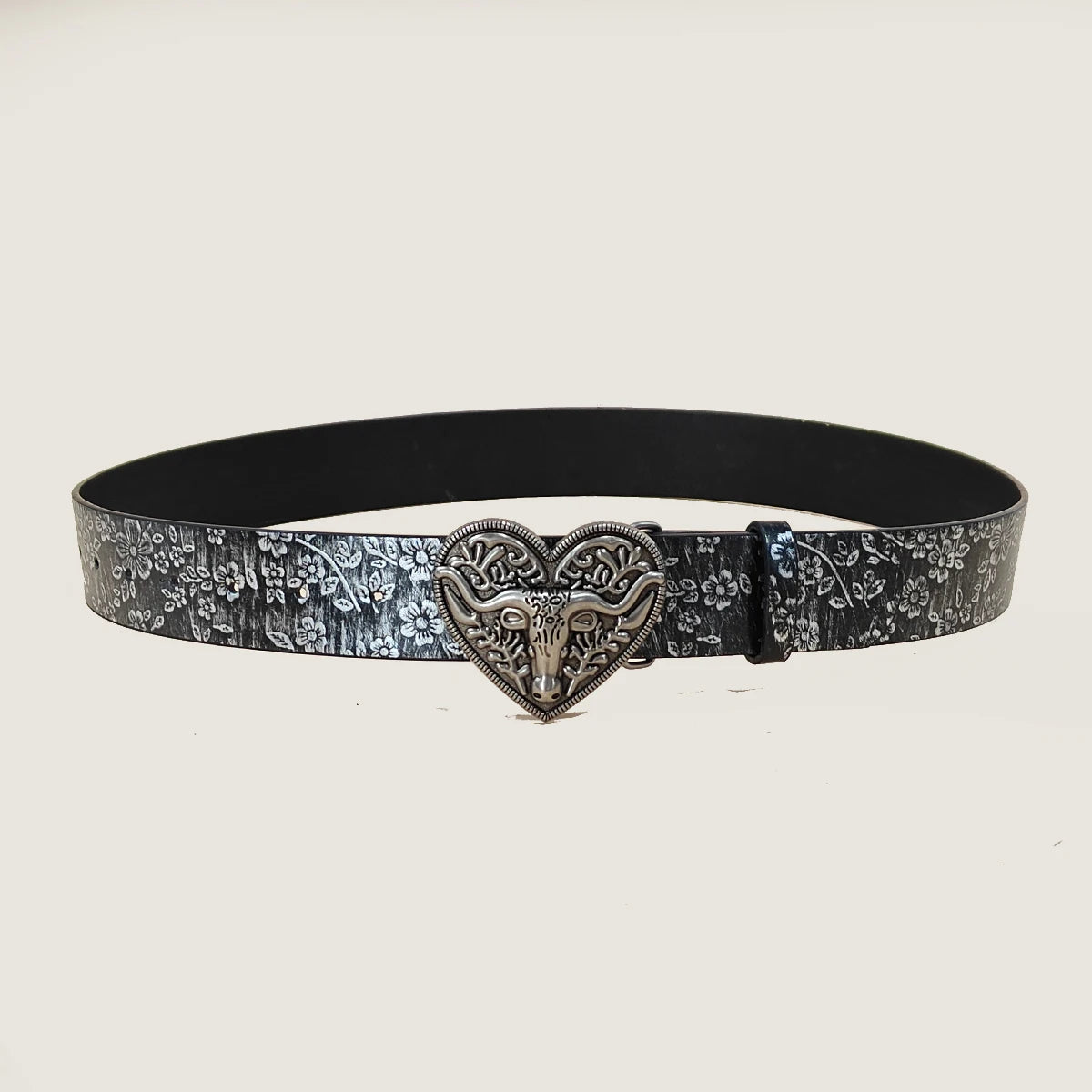 Western Cowboy Style Vintage Casual Belt Ox Head Carved Buckle Bohemian Print Perfect for Daily Commute & Dating Outfits Jeans