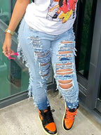 PENDRA Ripped Waist Stretch Jeans