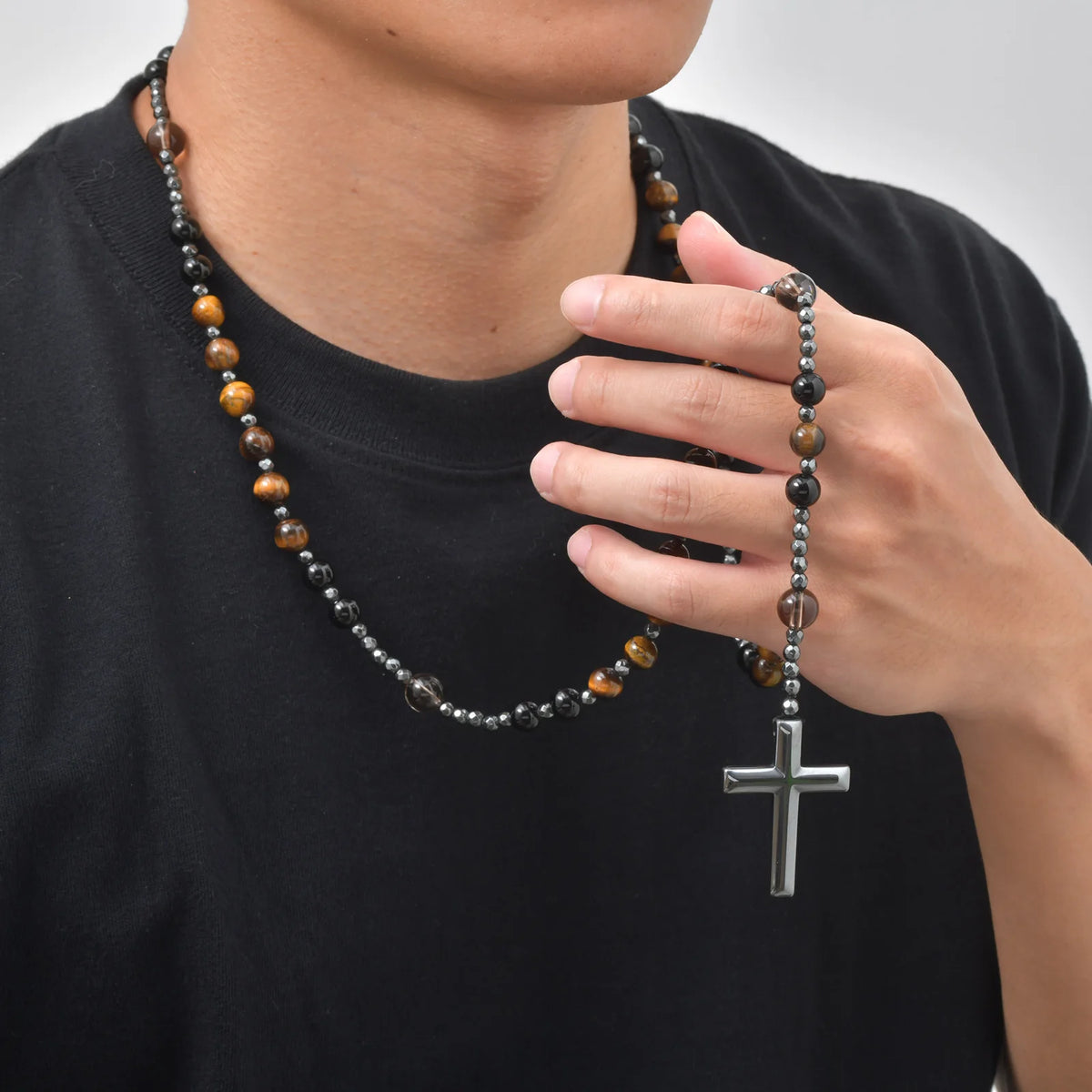 PENDRA Cross Tiger Rosary Necklace