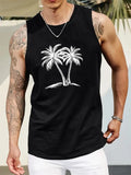 Hawaiian Style Mens Coconut Tree Print Tank Top Outdoor Street Fashion Men's Sleeveless Top Summer Sports Fitness Men's Tank Top