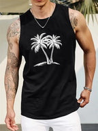 Hawaiian Style Mens Coconut Tree Print Tank Top Outdoor Street Fashion Men's Sleeveless Top Summer Sports Fitness Men's Tank Top