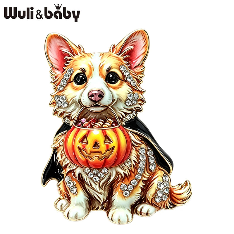 PENDRA Pumpkin Corgi Halloween Animal Brooch