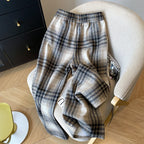 PENDRA Plaid Woolen Elastic Waist Wide Leg Pants