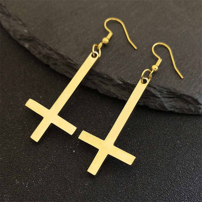 PENDRA Invertedcross Gothic Drop Earrings
