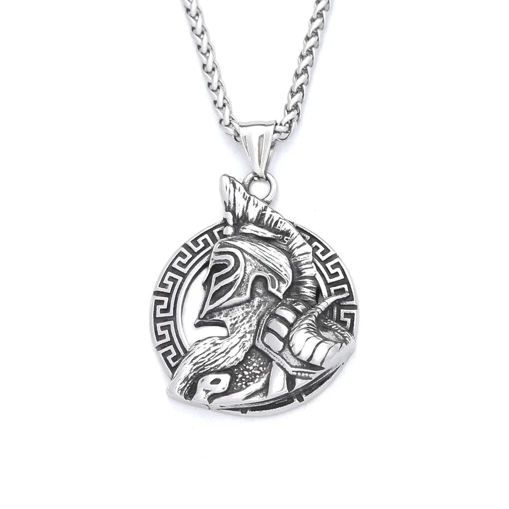 PENDRA Sparta Warrior Vintage Stainless Steel Pendant Necklace