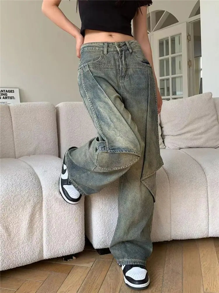 PENDRA Wide Leg Waist Washed Pants