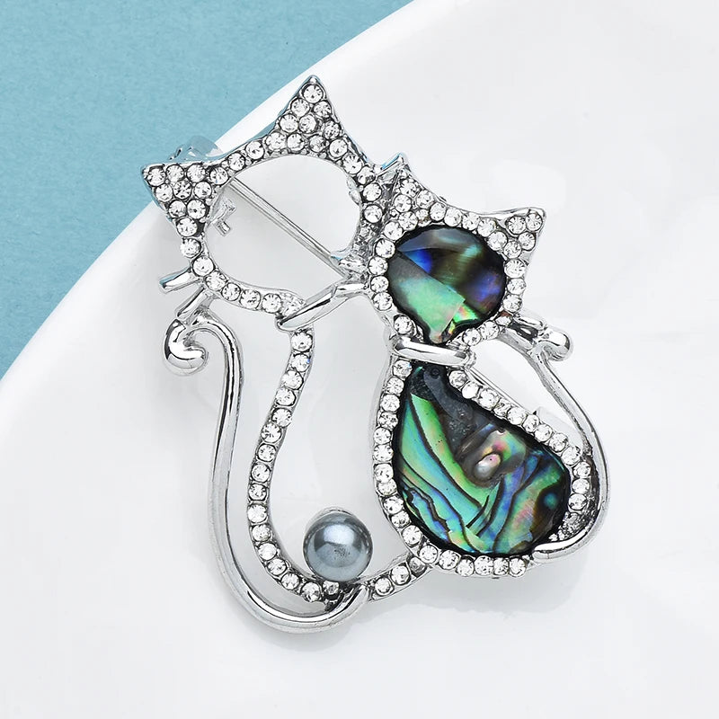 PENDRA Pearl Cat Abalone Shell Brooch