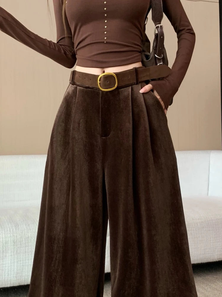 PENDRA Wide Leg Straight Velvet Pants