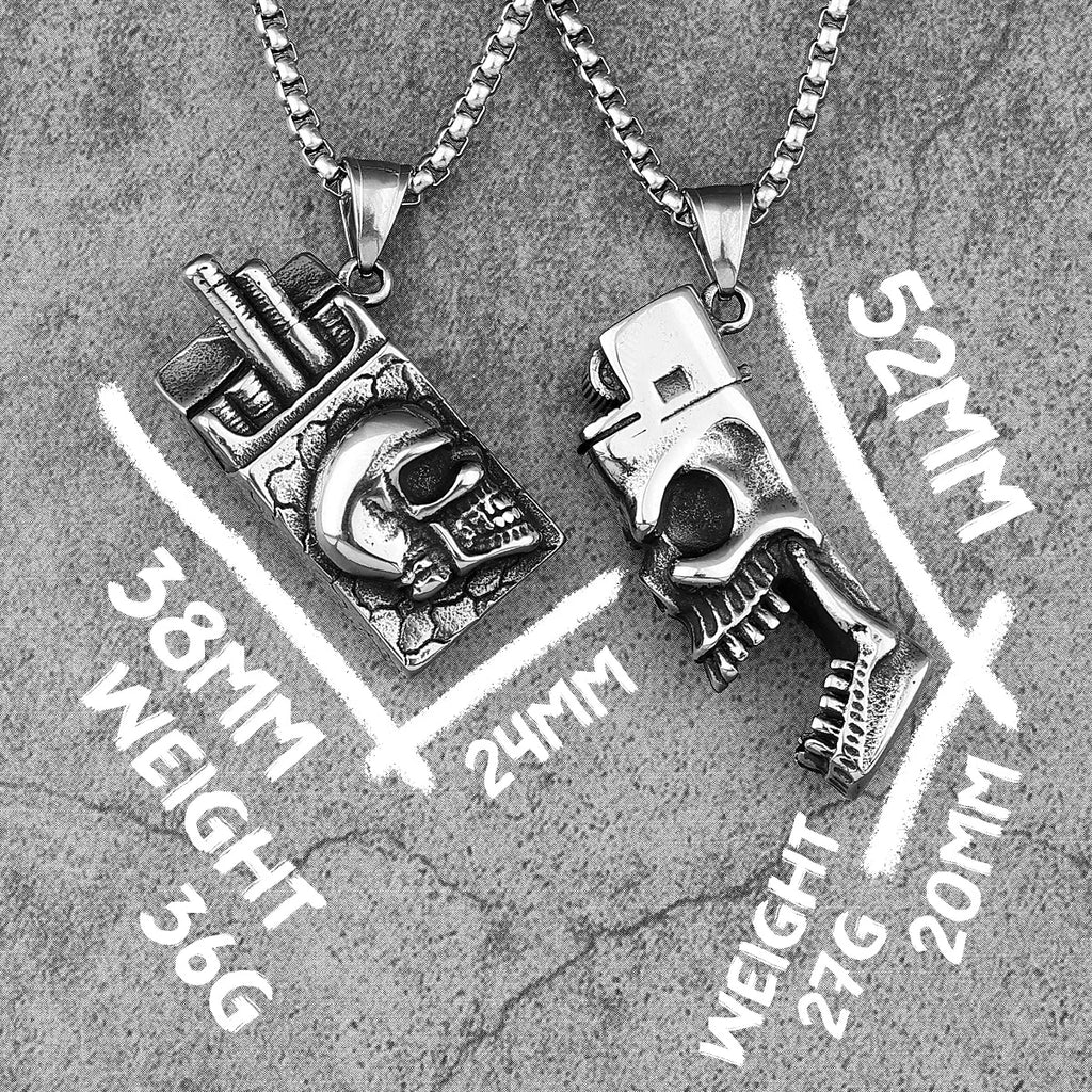 PENDRA Skull Lighter Cigarette Steel Necklace