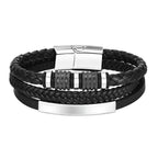 Black Multi Layers Leather Bracelet for Men,Metal Tube Charm Handmade Braided Rope Leather Bracelet,Gift for Husband Dad Son
