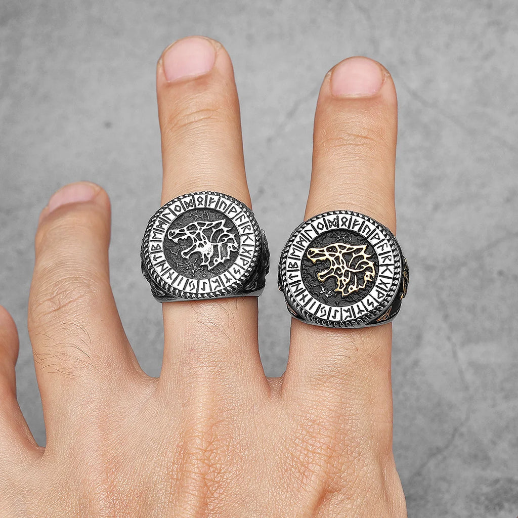 PENDRA Viking Runes Wolf Ring