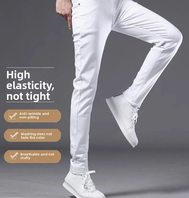 Summer 2026 New White Jeans Men's Korean Trend Slim-fitting and Thin Elastic White Casual Pants Men Clothing Cargo Pencil Pants
