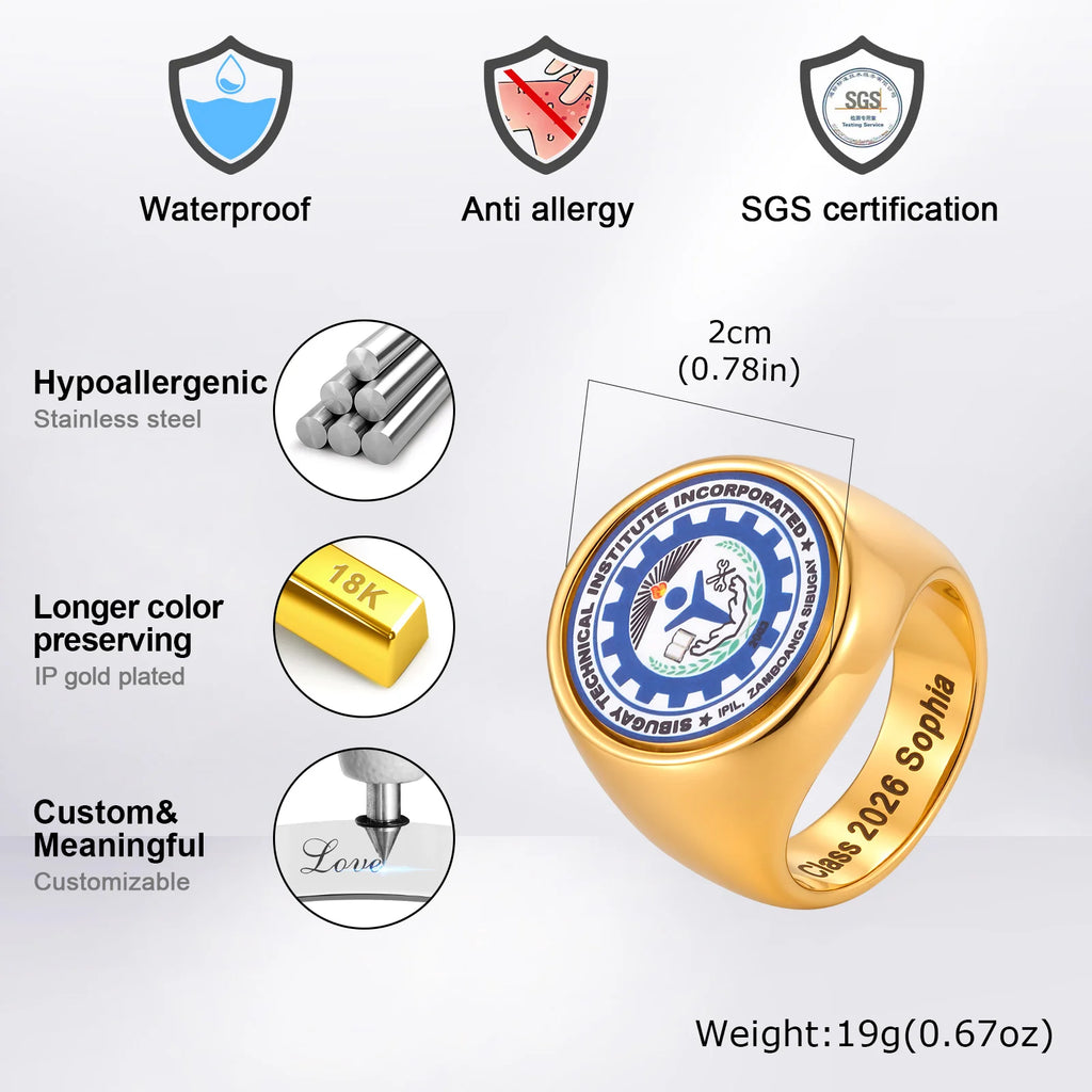 PENDRA Custom School Emblem Steel Ring