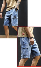 Summer Thin Multi-pocket Denim Shorts Men's Tooling Multi-pocket Loose Large-size Jorts Cargo Men's Clothing Pant for Man