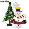 PENDRA Snowelle Enamel Snowman Tree Brooch