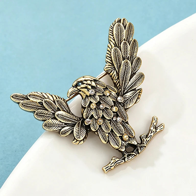 Wuli&baby Vintage Eagle Brooches For Women Unisex 2-color Lovely Rhinestone Bird Animal Party Casual Brooch Pins Gifts