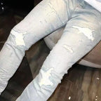 PENDRA Heavy Industry Holes Versatile Slim Distressed Ripped Denim Pants