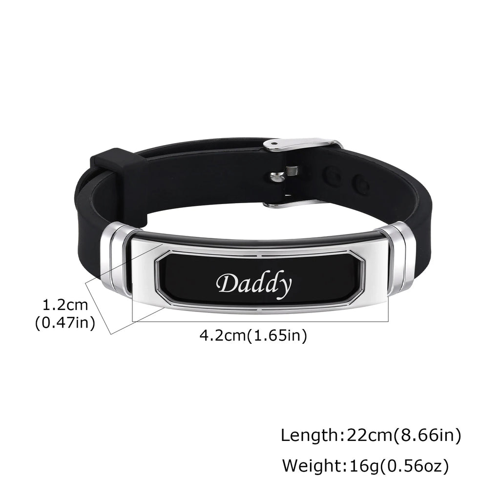 Silicone Bracelet Gift for Dad Husband Him,Waterproof Stainless Steel Bar Adjustbale Wristband,Father's Day Gift