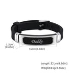 Silicone Bracelet Gift for Dad Husband Him,Waterproof Stainless Steel Bar Adjustbale Wristband,Father's Day Gift